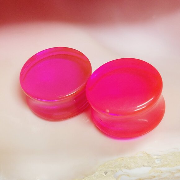 Pink acrylic plugs double flare semi transparent gauges NWT 20 mm 3/4 - Picture 1 of 5